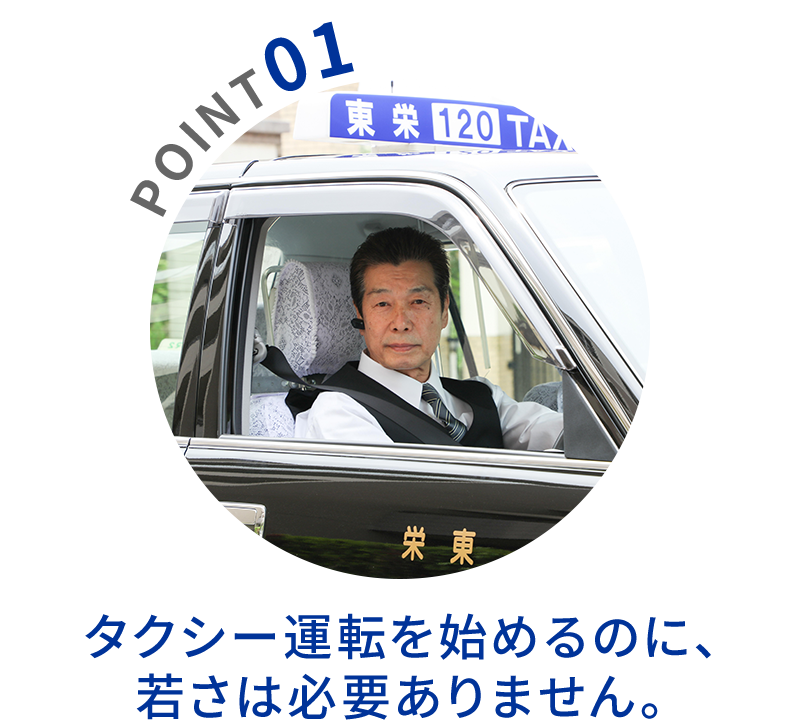 POINT01　タクシー運転を始めるのに、若さは必要ありません。